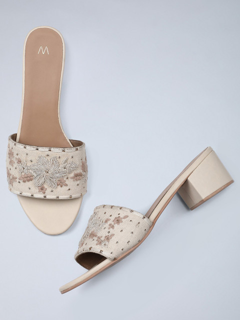 

W Women Beige Woven Design Block Heels
