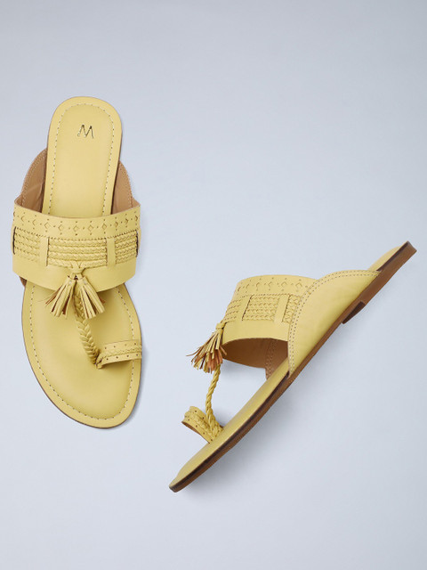 

W Women Yellow Solid PU Open Toe Flats