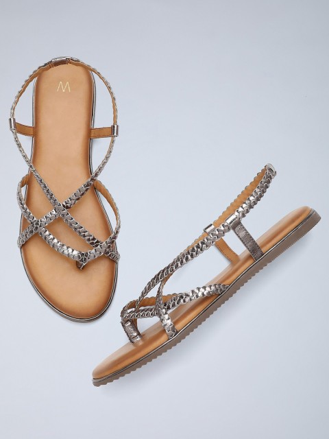 

W Women Purple Woven Design Leather Open Toe Flats