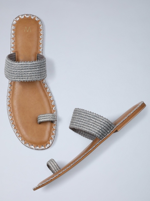 

W Women Grey Woven Design One Toe Flats