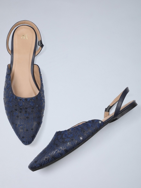 

W Women Blue Textured PU Ballerinas