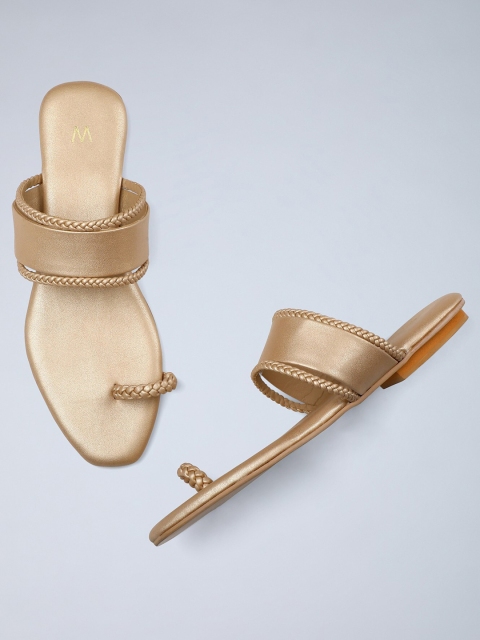 

W Women Gold-Toned Solid One Toe Flats