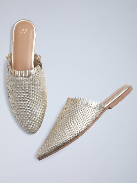 

W Women Gold-Toned Woven Design Mules