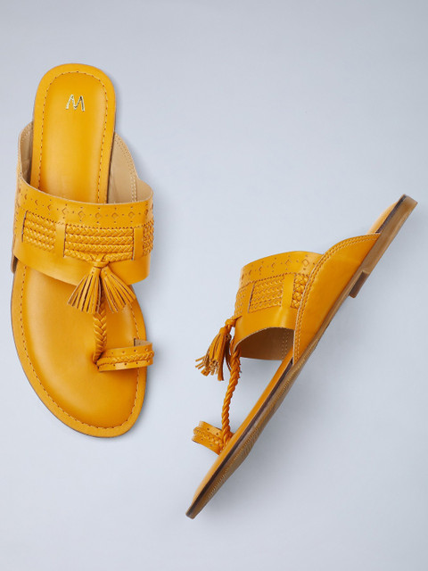 

W Women Yellow Solid Kolhapuri Flats