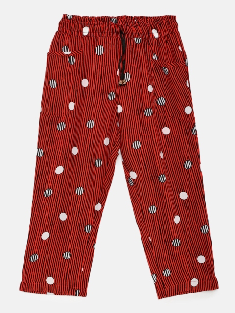 

Tiny Girl Red & Black Printed Straight Palazzos