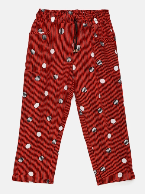 

Tiny Girl Red & Black Printed Straight Palazzos