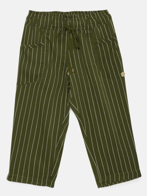 

Tiny Girl Olive Green & White Striped Wide Leg Palazzos