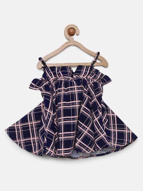 

Tiny Girl Navy Blue & Pink Checked A-Line Top