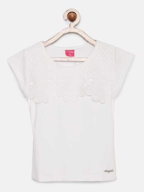 

Tiny Girl White Self Design Fitted Top