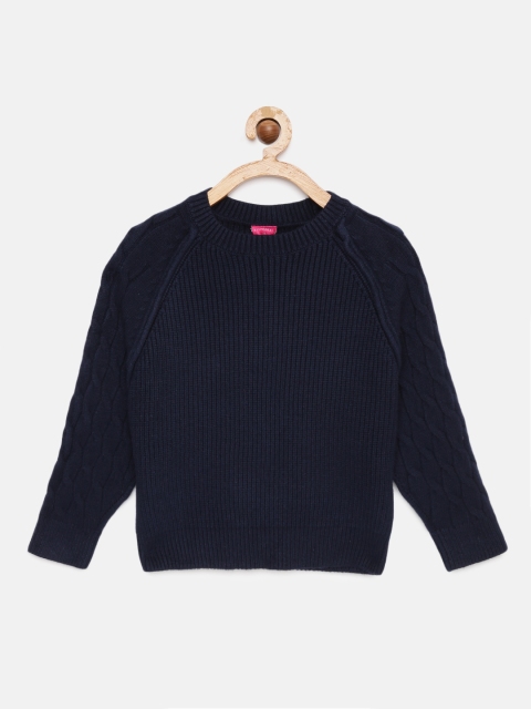 

Tiny Girl Girls Navy Blue Self Design Pullover Sweater