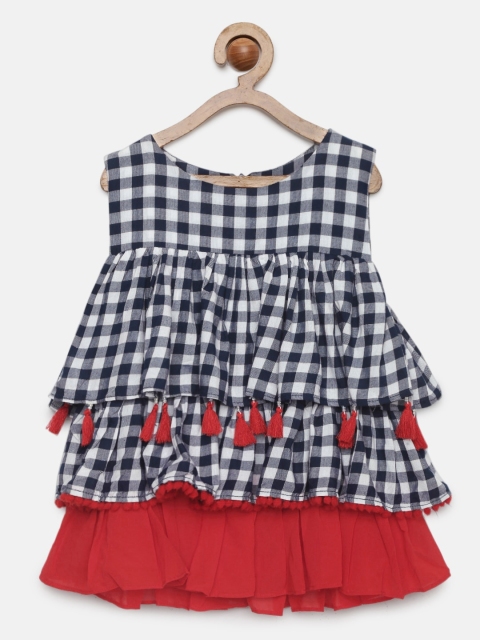 

Tiny Girl Navy Blue & White Checked Tiered Top