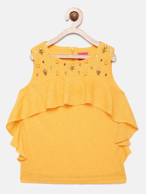 

Tiny Girl Mustard Yellow Self Design Top