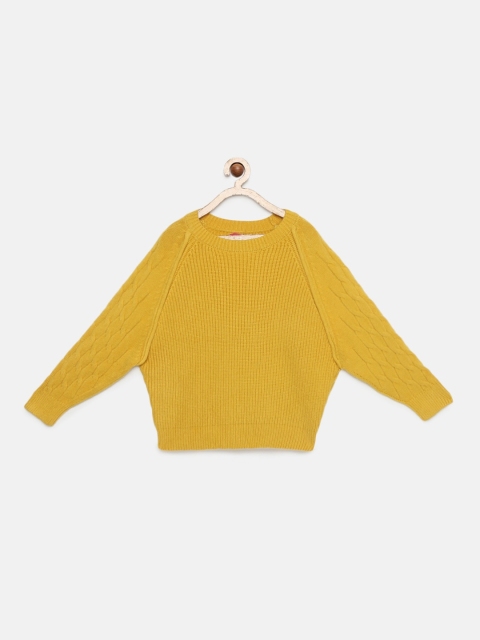 

Tiny Girl Girls Mustard Yellow Self Design Pullover Sweater