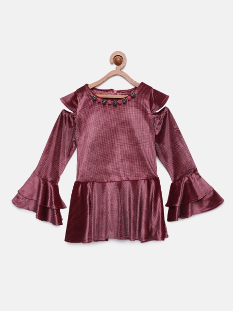 

Tiny Girl Mauve Self Design Peplum Velvet Top