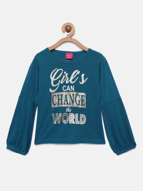 

Tiny Girl Teal Blue Printed Top