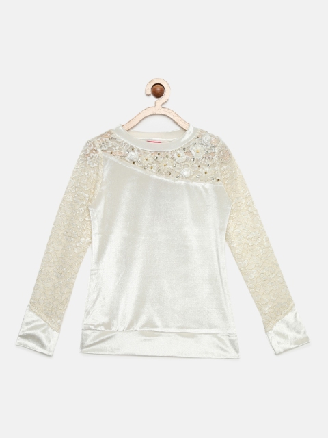 

Tiny Girl Cream-Coloured Self Design Velvet Top