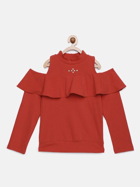 

Tiny Girl Girls Red Solid Cold-Shoulder Top