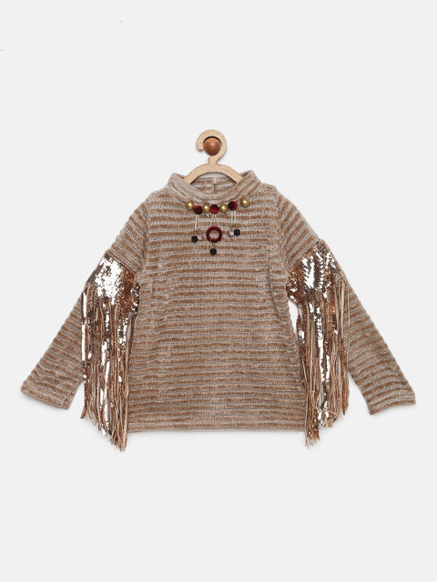 

Tiny Girl Beige and Gold-Toned Self Design Top