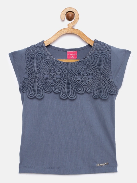 

Tiny Girl Navy Blue Self Design Top