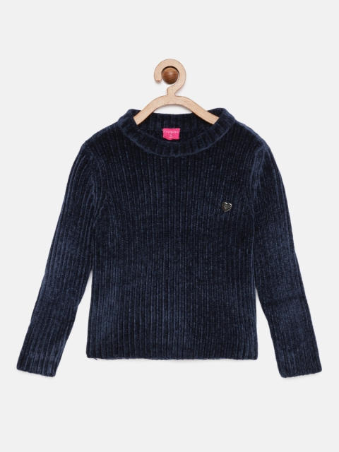 

Tiny Girl Navy Blue Self-Striped Pullover Sweater