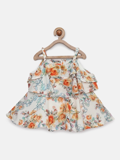 

Tiny Girl Off-White & Orange Printed Fit and Flare Dress