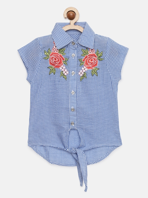 

Tiny Girl Blue Checked & Embroidered Shirt Style Top