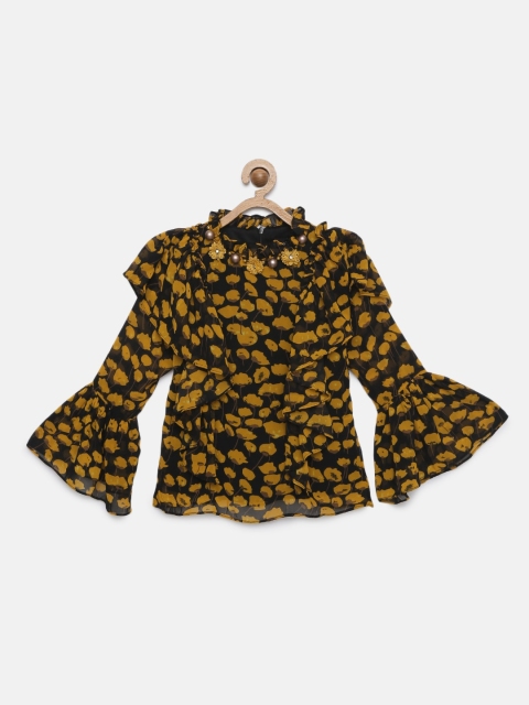 

Tiny Girl Girls Mustard Yellow & Black Printed Top