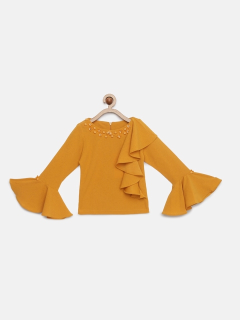 

Tiny Girl Mustard Yellow Solid Ruffle Top
