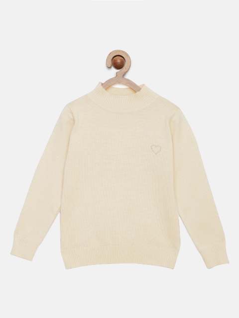 

Tiny Girl Girls Cream-Coloured Self Design Pullover Sweater