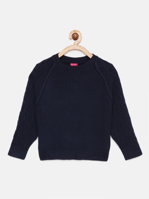 

Tiny Girl Navy Blue Self Design Pullover Sweater