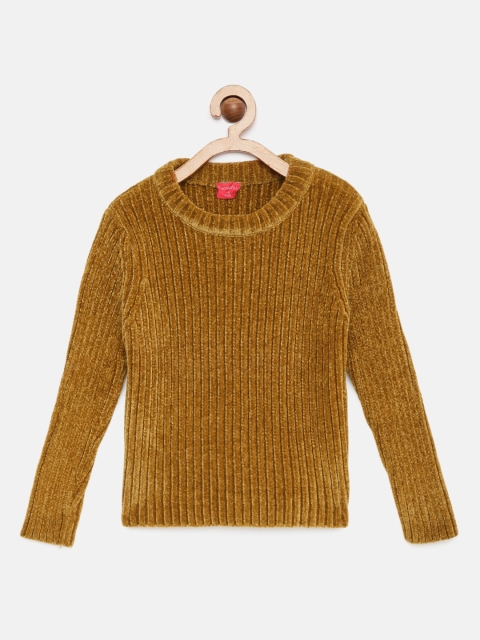 

Tiny Girl Girls Mustard Yellow Self Design Pullover Sweater