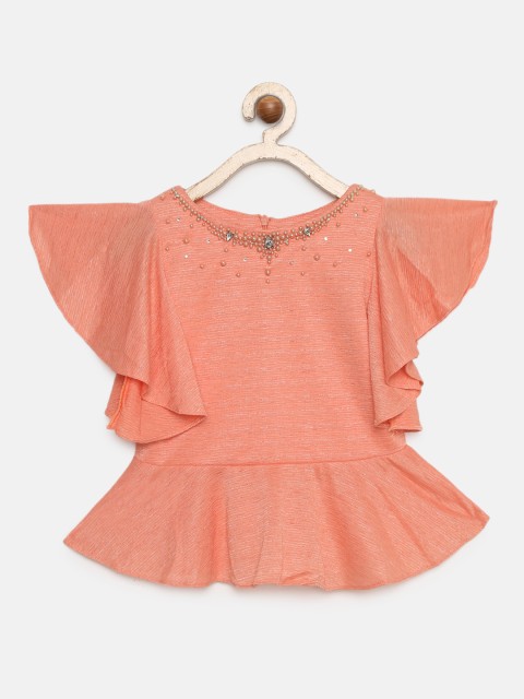 

Tiny Girl Peach-Coloured Embellished Top
