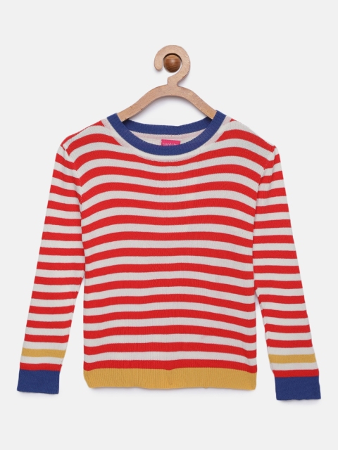 

Tiny Girl Red & Cream-Coloured Striped Sweater Top