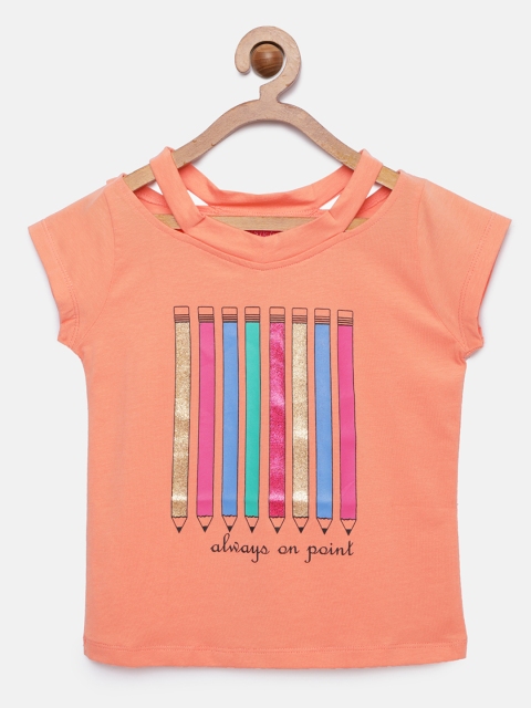

Tiny Girl Peach-Coloured Printed Top