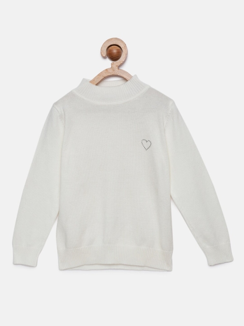 

Tiny Girl Cream-Coloured Solid Pullover Sweater