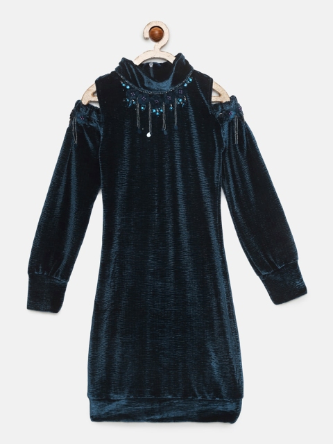 

Tiny Girl Blue Self Design A-Line Dress