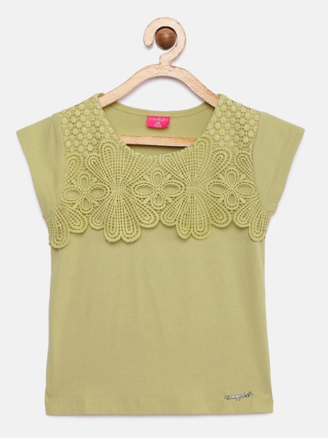 

Tiny Girl Chartreuse Green Self Design Top