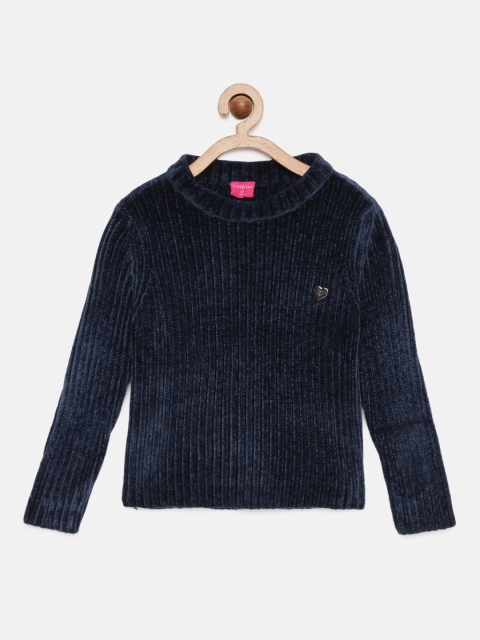 

Tiny Girl Girls Navy Blue Self Design Pullover Sweater