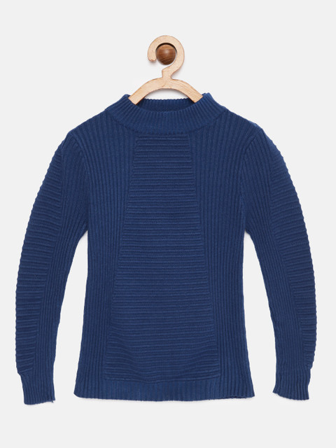 

Tiny Girl Navy Blue Self Design Pullover Sweater