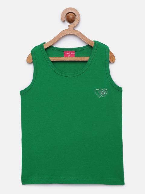 

Tiny Girl Green Solid Tank Top