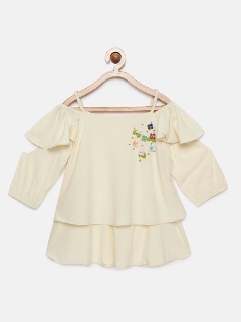 

Tiny Girl Cream-Coloured Solid Top