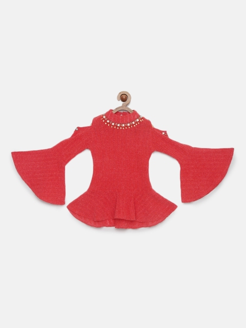 

Tiny Girl Red Self Design Peplum Top