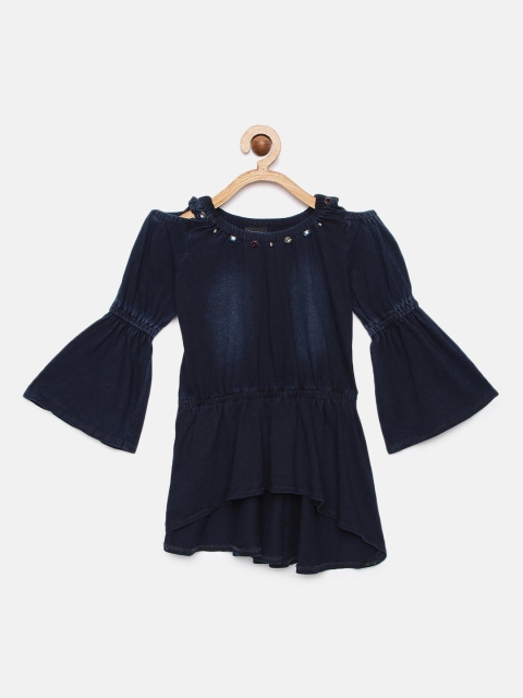 

Tiny Girl Navy Blue Faded Longline Cinched Waist Denim Top