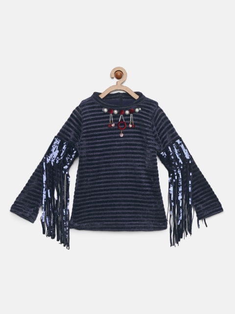 

Tiny Girl Navy Blue Embellished Self Design Top