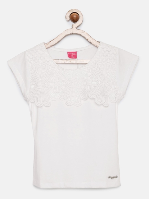 

Tiny Girl White Self Design Top