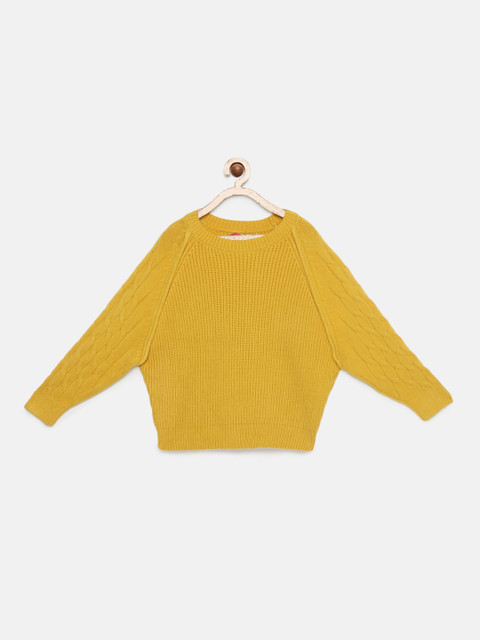 

Tiny Girl Girls Mustard Yellow Self Design Pullover Sweater