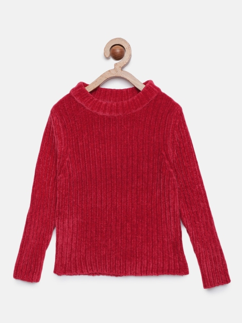 

Tiny Girl Girls Red Self Design Pullover Sweater