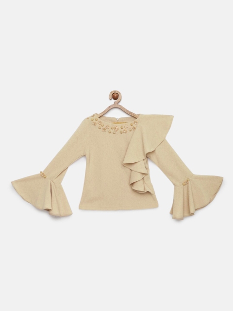 

Tiny Girl Beige Solid Ruffle Top