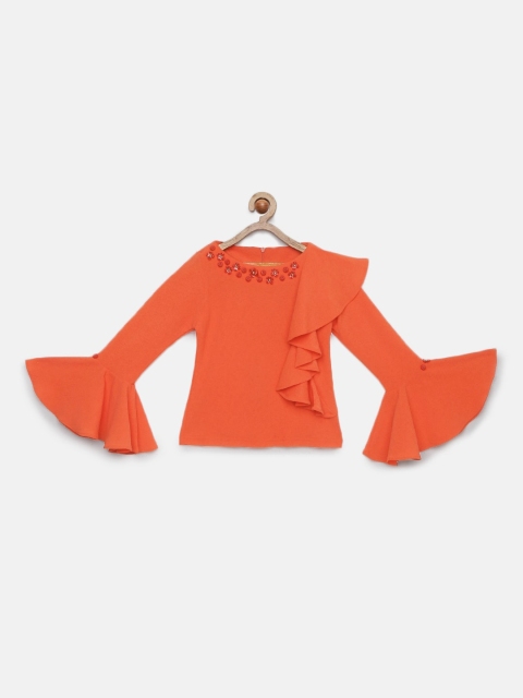 

Tiny Girl Orange Solid Ruffle Top