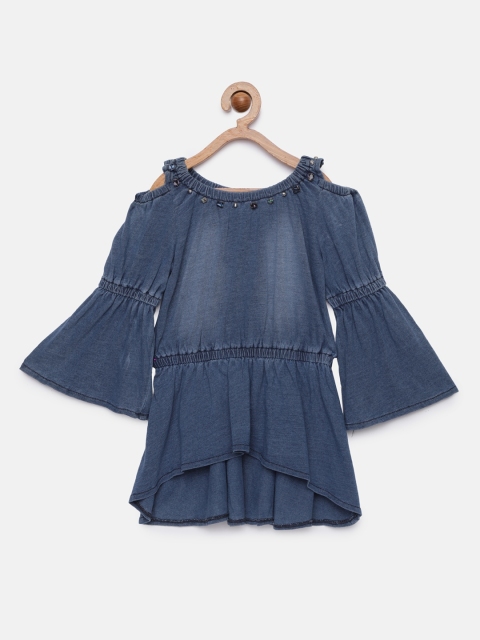 

Tiny Girl Blue Faded Cinched Waist Longline Denim Top
